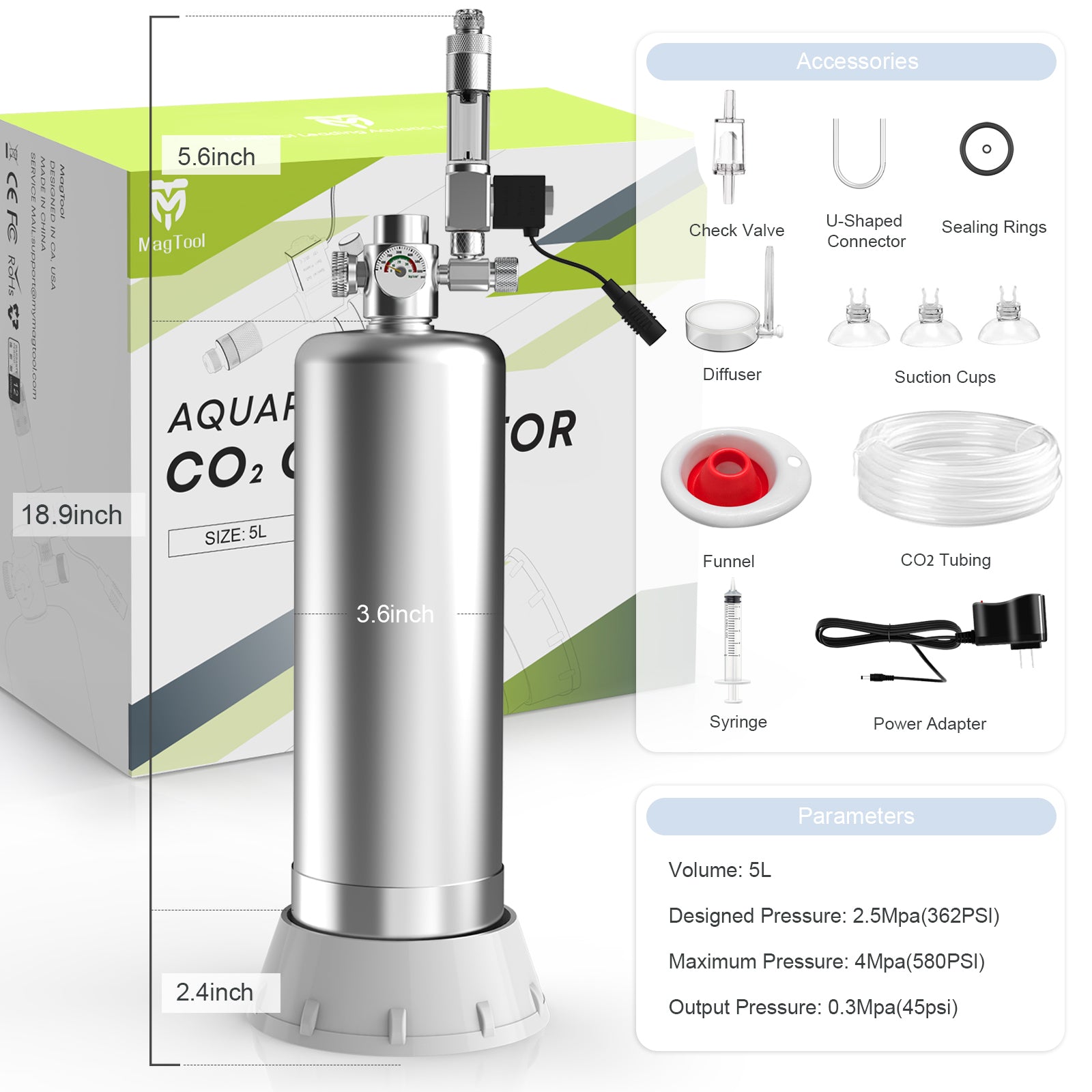 MagTool Aquarium CO₂ Generator Kit | 2.5–5L Stainless Steel Bottle